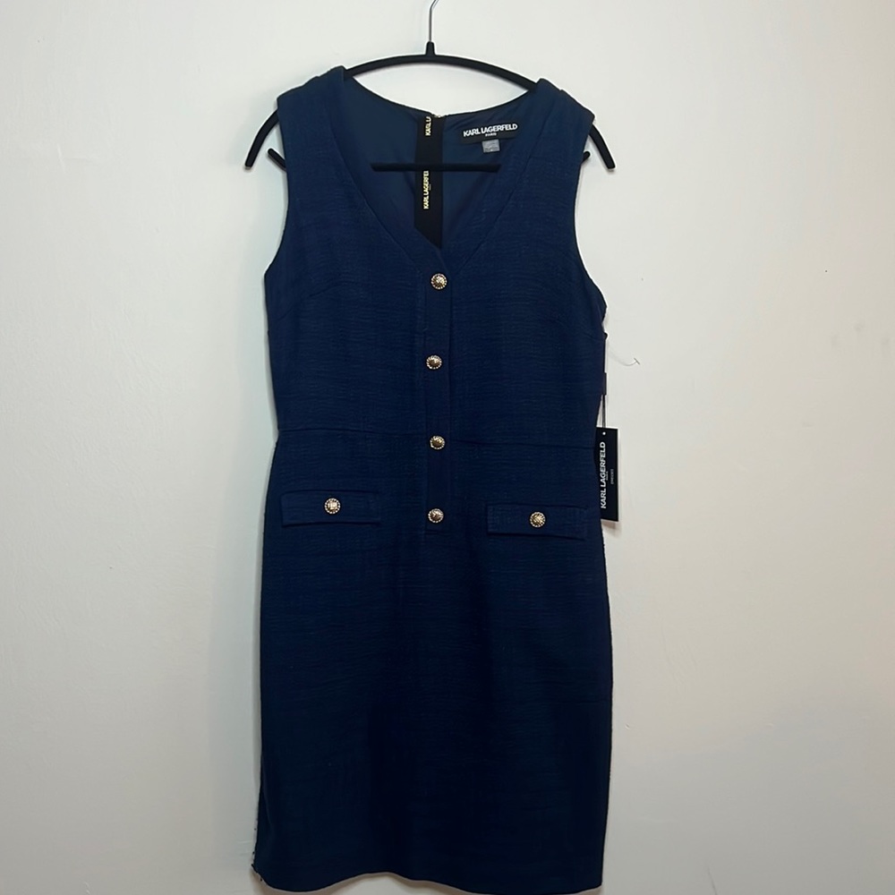 Karl Lagerfeld Sleeveless Tweed Pocket Dress